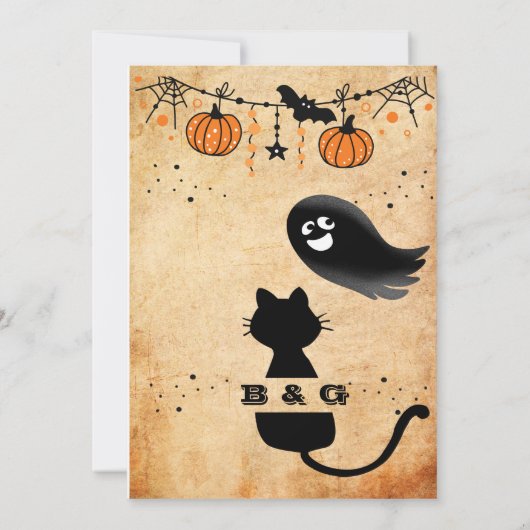 かわいいハッピーハローウィンブラック猫グリーティングカード (裏面)