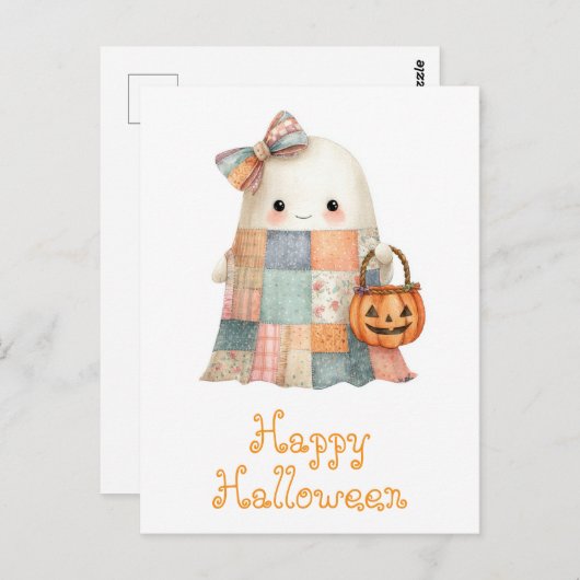 かわいいハッピーハローウィン幽霊トリックアトリートカボチャ ポストカード (正面/裏面)