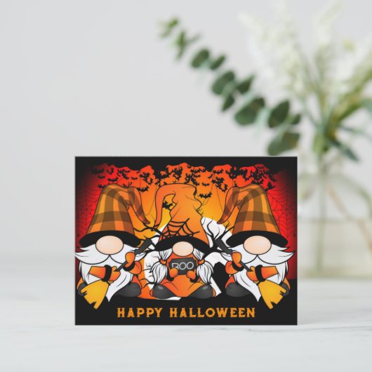 かわいいハッピーハローウィン格言オレンジプレイド ポストカード (スタンド正面)
