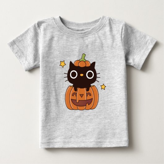 かわいいハッピーハローウィン黒猫インパンプキンベビー ベビーTシャツ (正面)