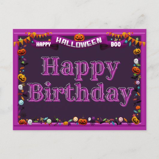 かわいいハッピーハローウィン/誕生日 ポストカード (正面)