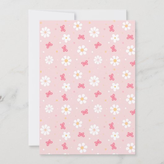 かわいいハッピーバタフライピンクフローラガール1st誕生日 招待状 (裏面)