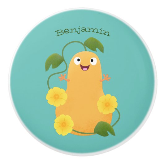 かわいいハッピーバターナットカボチャのグルドマンガ セラミックノブ (正面)