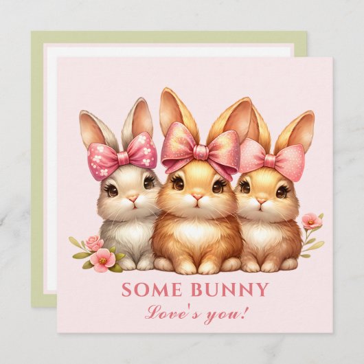 かわいいハッピーバニーガールウォーター色イースターカード カード (正面/裏面)