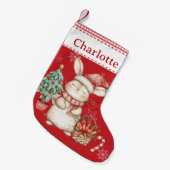 かわいいハッピーバニーラビットレッドギンガム スモールクリスマスストッキング (正面 (吊り時))
