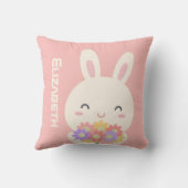かわいいハッピーバニー&フラワーピンク クッション (裏面)