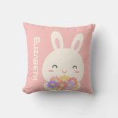 かわいいハッピーバニー&フラワーピンク クッション (正面)