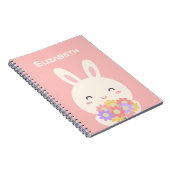 かわいいハッピーバニー&フラワーピンク ノートブック (右側)
