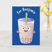 かわいいハッピーバブルティーボバ漫画のキャラクター カード (黄色い花)