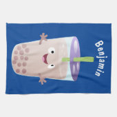 かわいいハッピーバブルティーボバ漫画のキャラクター キッチンタオル (横)