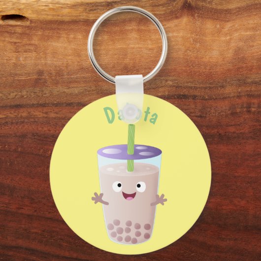 かわいいハッピーバブルティーボバ漫画のキャラクター キーホルダー (正面)