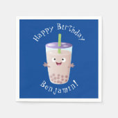 かわいいハッピーバブルティーボバ漫画のキャラクター スタンダードカクテルナプキン (正面)