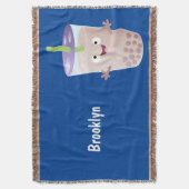 かわいいハッピーバブルティーボバ漫画のキャラクター スローブランケット (正面縦)