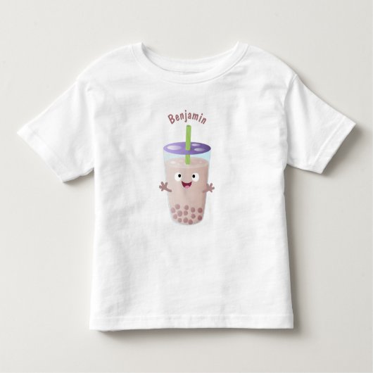 かわいいハッピーバブルティーボバ漫画のキャラクター トドラーTシャツ (正面)