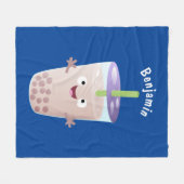 かわいいハッピーバブルティーボバ漫画のキャラクター フリースブランケット (正面(横))