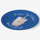 かわいいハッピーバブルティーボバ漫画のキャラクター ペーパープレート (アングル)