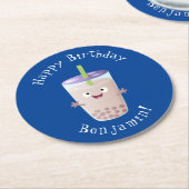 かわいいハッピーバブルティーボバ漫画のキャラクター ラウンドペーパーコースター (アングル)