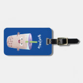 かわいいハッピーバブルティーボバ漫画のキャラクター ラゲッジタグ (正面横)