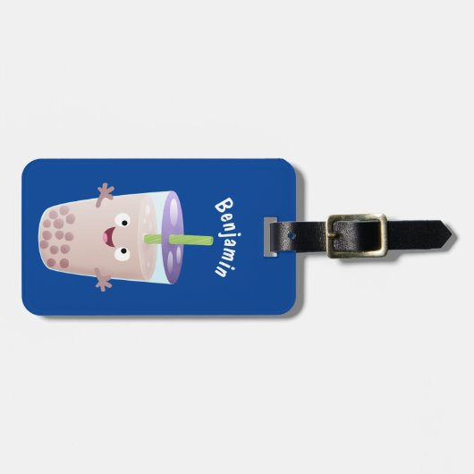かわいいハッピーバブルティーボバ漫画のキャラクター ラゲッジタグ (正面横)