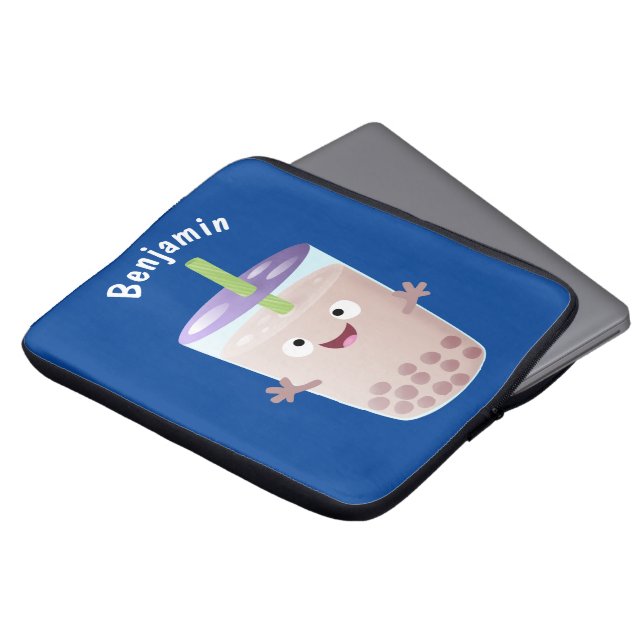 かわいいハッピーバブルティーボバ漫画のキャラクター ラップトップスリーブ (正面上部)