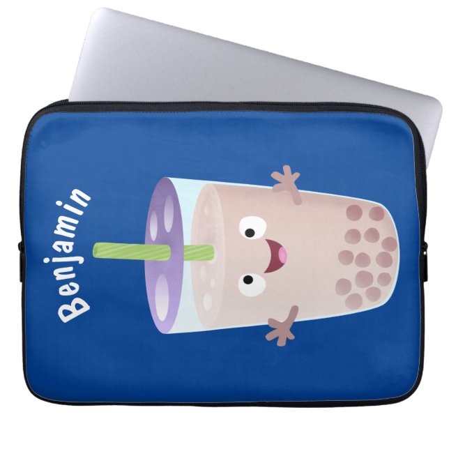かわいいハッピーバブルティーボバ漫画のキャラクター ラップトップスリーブ (正面)