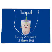 かわいいハッピーバブルティーボバ漫画のキャラクター ラージペーパーバッグ (正面)