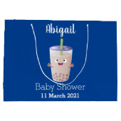 かわいいハッピーバブルティーボバ漫画のキャラクター ラージペーパーバッグ (裏面)