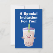 かわいいハッピーバブルティーボバ漫画のキャラクター 招待状 (裏面)