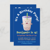 かわいいハッピーバブルティーボバ漫画のキャラクター 招待状 (正面/裏面)