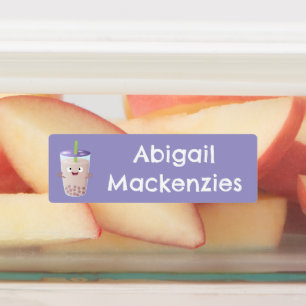 かわいいハッピーバブル茶ボバの漫画パーソナライズされた ラベル