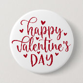 かわいいハッピーバレンタインデーと赤いハート 缶バッジ (正面)