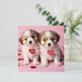 かわいいハッピーバレンタインデーの子犬たち シーズンカード (スタンド正面)