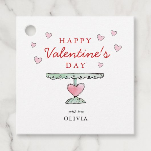 かわいいハッピーバレンタインデーピンクと白のハート フェイバータグ (正面)