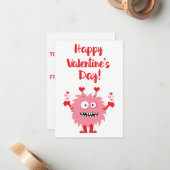 かわいいハッピーバレンタインデーピンクの漫画のモンスター ノートカード (正面/裏面インサイチュ)