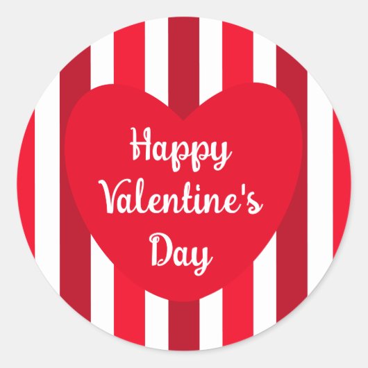 かわいいハッピーバレンタインデーレッドストライプのシンプル ラウンドシール (正面)