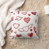 かわいいハッピーバレンタインデー赤いハートオンホワイト クッション (ブランケット)