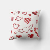 かわいいハッピーバレンタインデー赤いハートオンホワイト クッション (裏面)