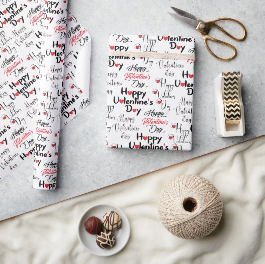 かわいいハッピーバレンタインデー ラッピングペーパー (クラフト)