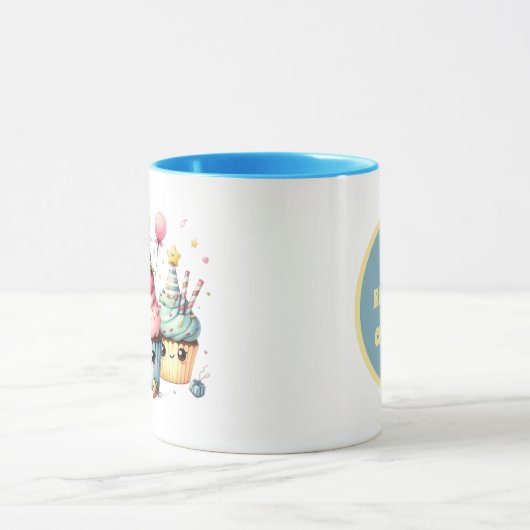 かわいいハッピーバースデーカップケーキ名を追加 マグカップ (中央)