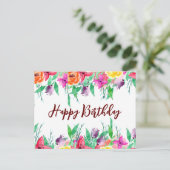 かわいいハッピーバースデーカードフローラデザインブルゴーニュ ポストカード (スタンド正面)