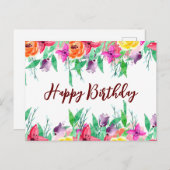 かわいいハッピーバースデーカードフローラデザインブルゴーニュ ポストカード (正面/裏面)