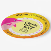 かわいいハッピーバースデーガールピンクドルフィンザサン ペーパープレート (アングル)