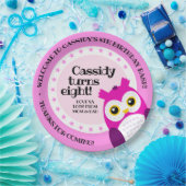 かわいいハッピーバースデーガールピンクフクロウ ペーパープレート (パーティー)