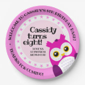 かわいいハッピーバースデーガールピンクフクロウ ペーパープレート (正面)