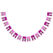 かわいいハッピーバースデーガールペンギンピンク色の花 バンティングフラッグ (全)