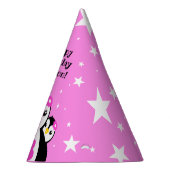 かわいいハッピーバースデーガールペンギンピンク色の花 パーティーハット (右)