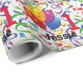 かわいいハッピーバースデーキッドの名前と年齢 ラッピングペーパー (ロールコーナー)