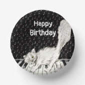 かわいいハッピーバースデーキャットオンピアノ鍵音符 ペーパーボウル (正面)