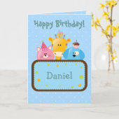 かわいいハッピーバースデーキリン犬と猫 カード (黄色い花)