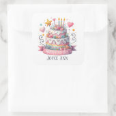 かわいいハッピーバースデーケーキ追加文字 スクエアシール (バッグ)